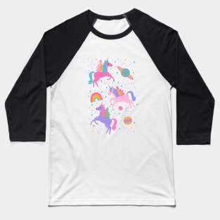 Space Unicorns - Neon Rainbow on Black Baseball T-Shirt